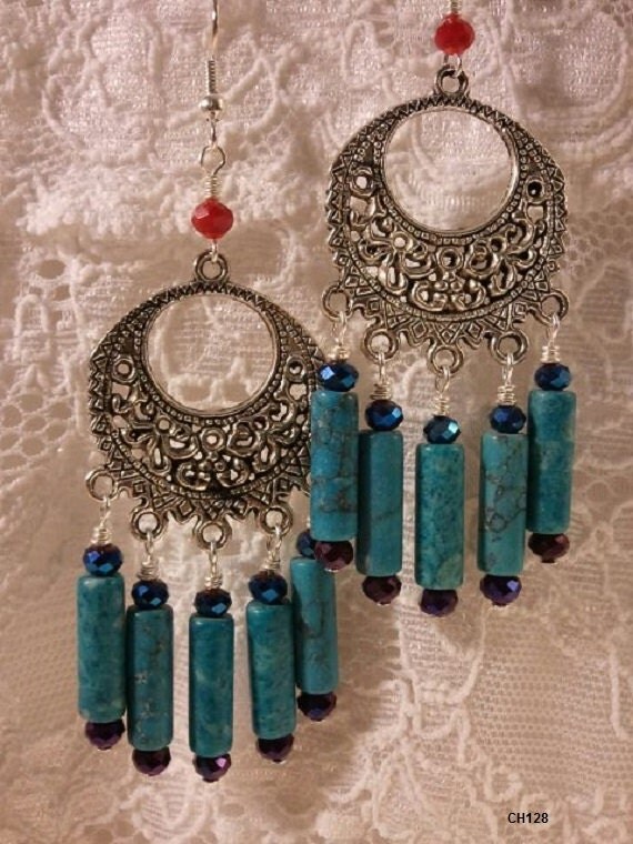Items Similar To Turquoise And Silver Chandelier Earrings Boho