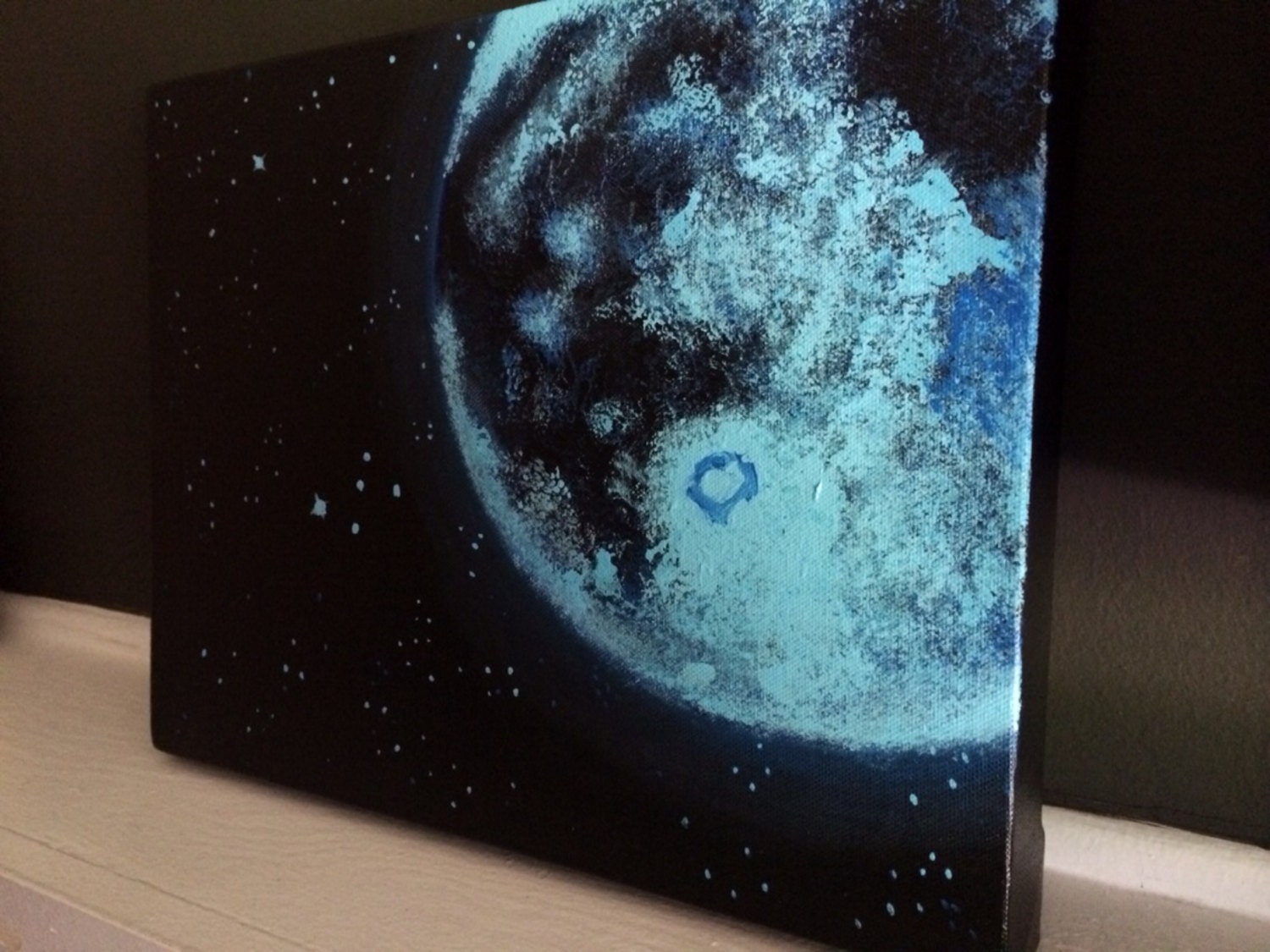 Blue Moon and Stars Acrylic Painting 11x14 inches Home