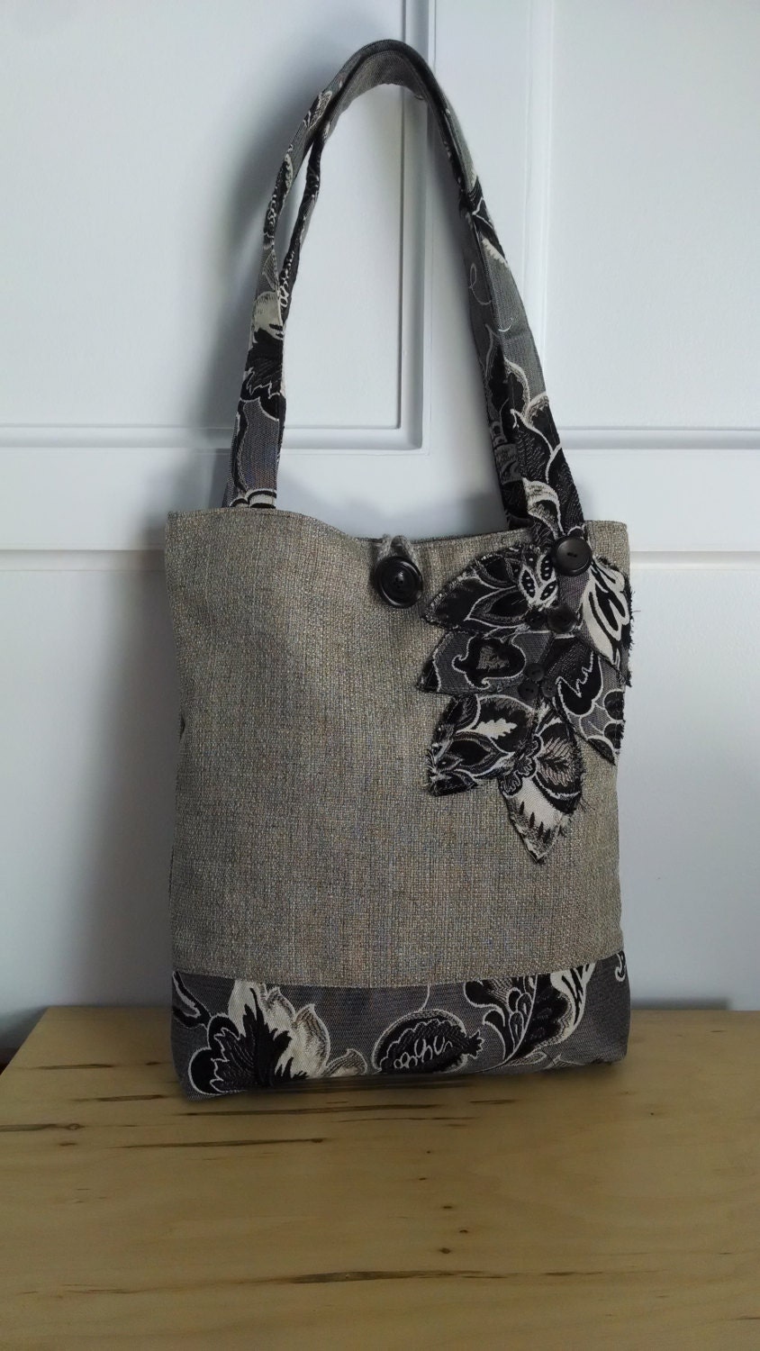 black tote bag brown purse floral handbag travel tote book