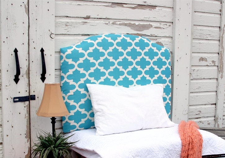 Aqua Upholstered Headboard Geometric Blue by BedheadDesigns