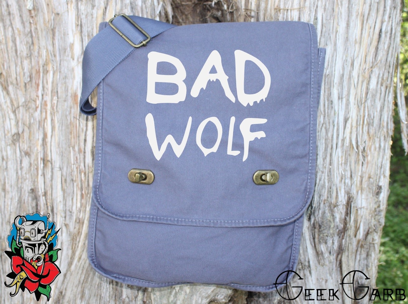 Bad Wolf Canvas Messenger Bag Denim with White design Laptop