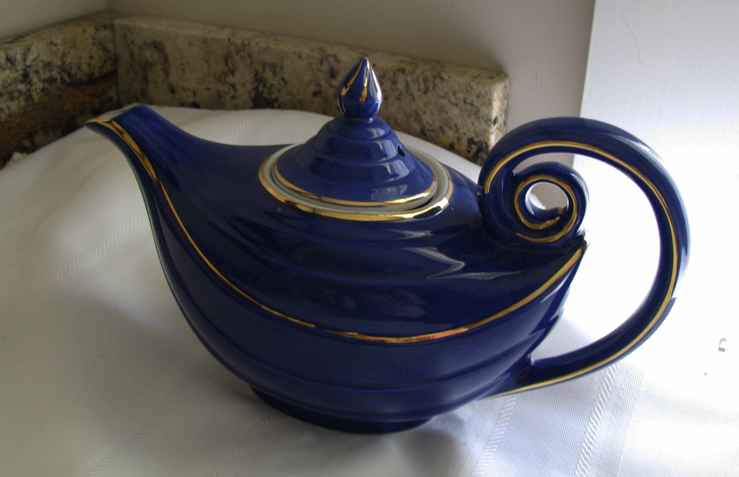 Deep Marine Blue Aladdin Teapot Hall China Co USA China Hall