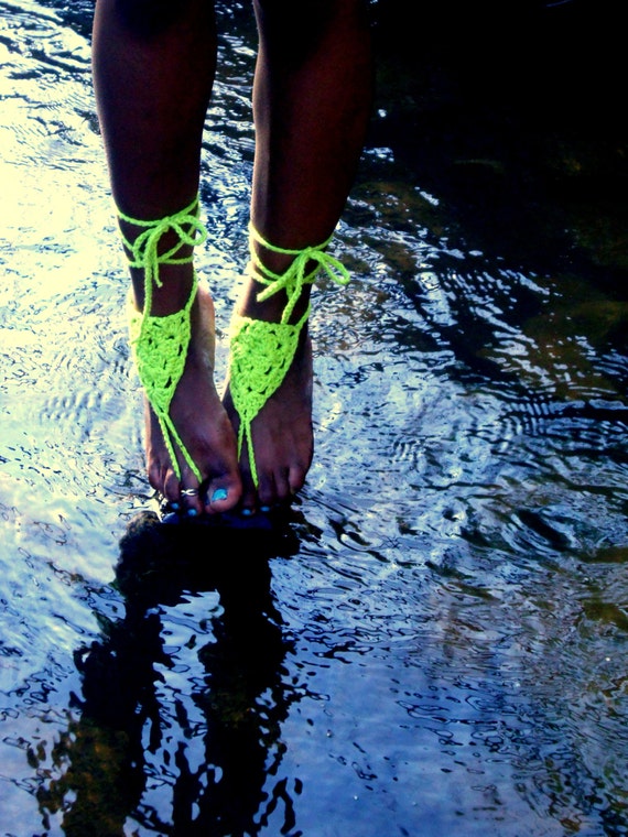 Lime Green Crochet Barefoot Sandals, footless, bottomless sandals ...