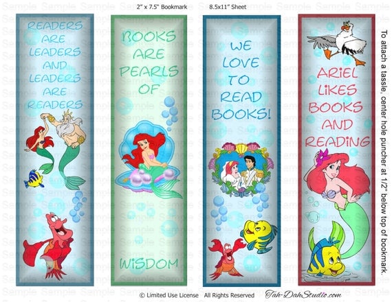 ariel little mermaid disney triton bookmarks party by tahdahstudio