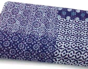 Beautiful Indigo Kantha Quilt with Hand Block Print and Patchwork ...