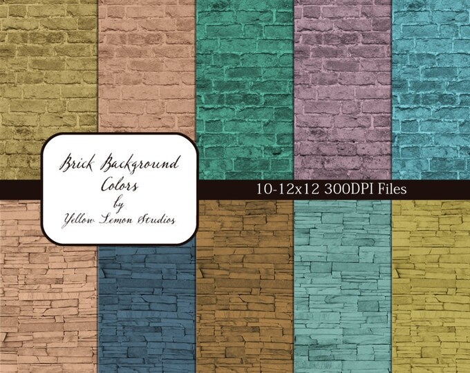 INSTANT DOWNLOAD- colored Brick Texture background Digital Scrapbooking Paper Pack, 12"x12", 300 dpi .jpg