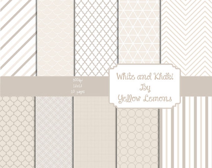 INSTANT DOWNLOAD- Digital scrapbook paper (Khaki and white) pattern papers scrapbooking background
