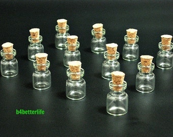 12pcs Mini Clear Glass Bottles Vials With Corks. H18W7. (#A3).