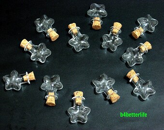 12pcs Star Shaped Mini Clear Glass Bottles Vials with corks. #Star.