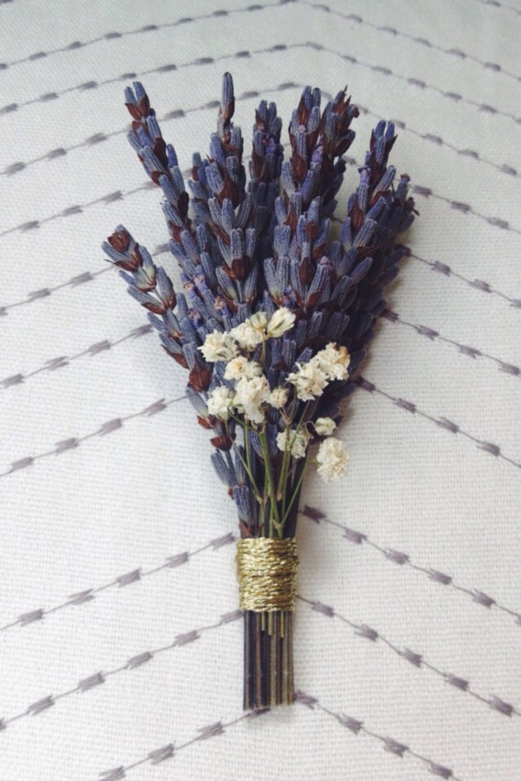 Dried Lavender and Baby's Breath Boutonniere by DearestDelight