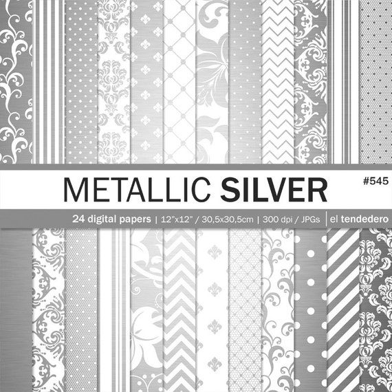 Silver digital paper pack Metallic silver Metallic by eltendedero