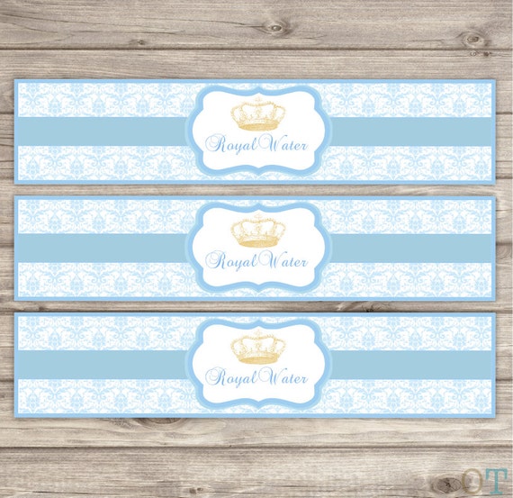 Items similar to Water Bottle Labels Royal Prince Vintage Crowns Blue