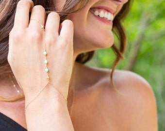 mint and gold slave bracelet-Hand chain bracelet Gold filled, finger bracelet- sterling silver