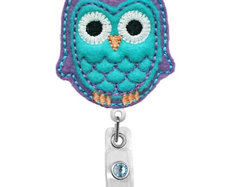 Cute Purple Blue Owl-Badge Holder - Nurses Badge Holder - Cute Badge Reels - Unique ID Badge Holder - Felt Badge - RN Badge Reel