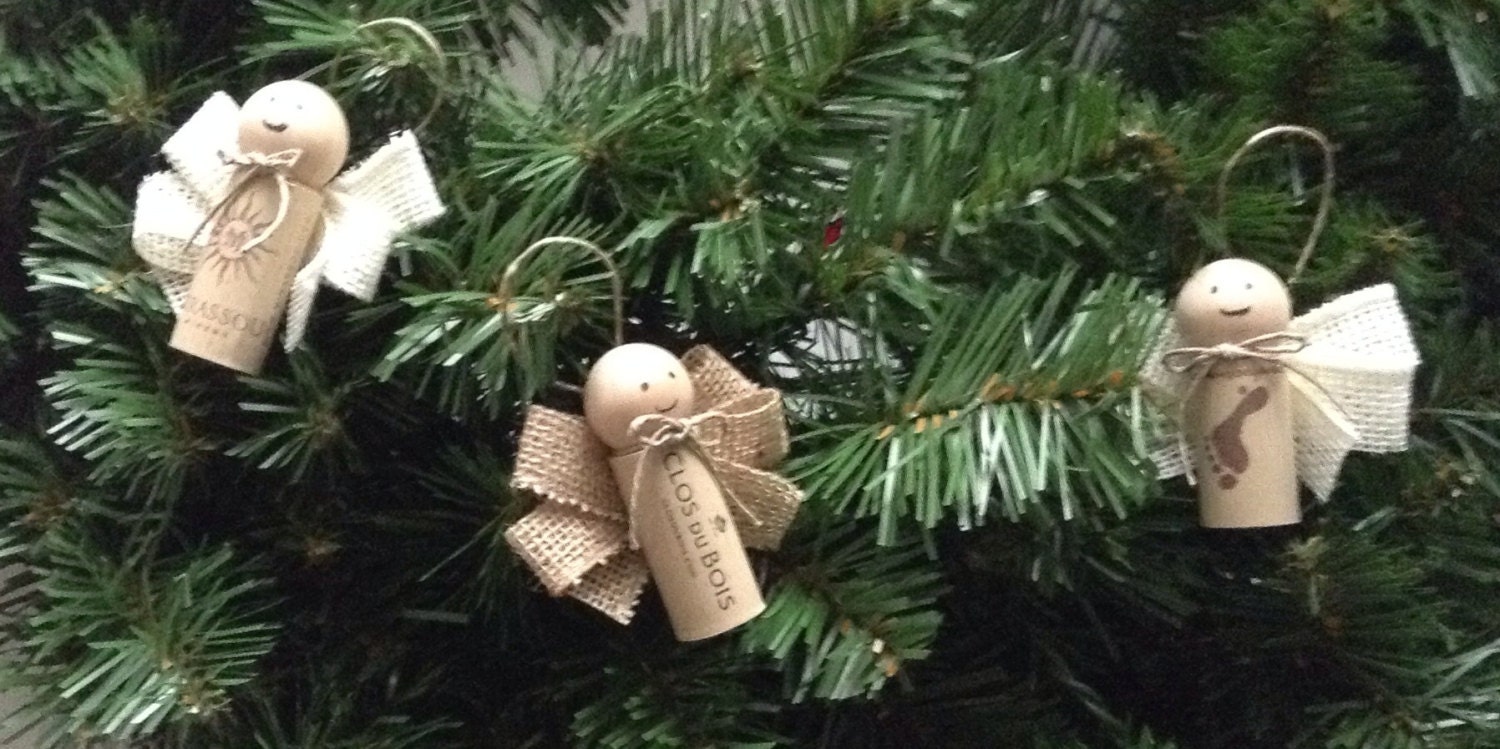 Wine Cork Angel Ornaments Set of 3
