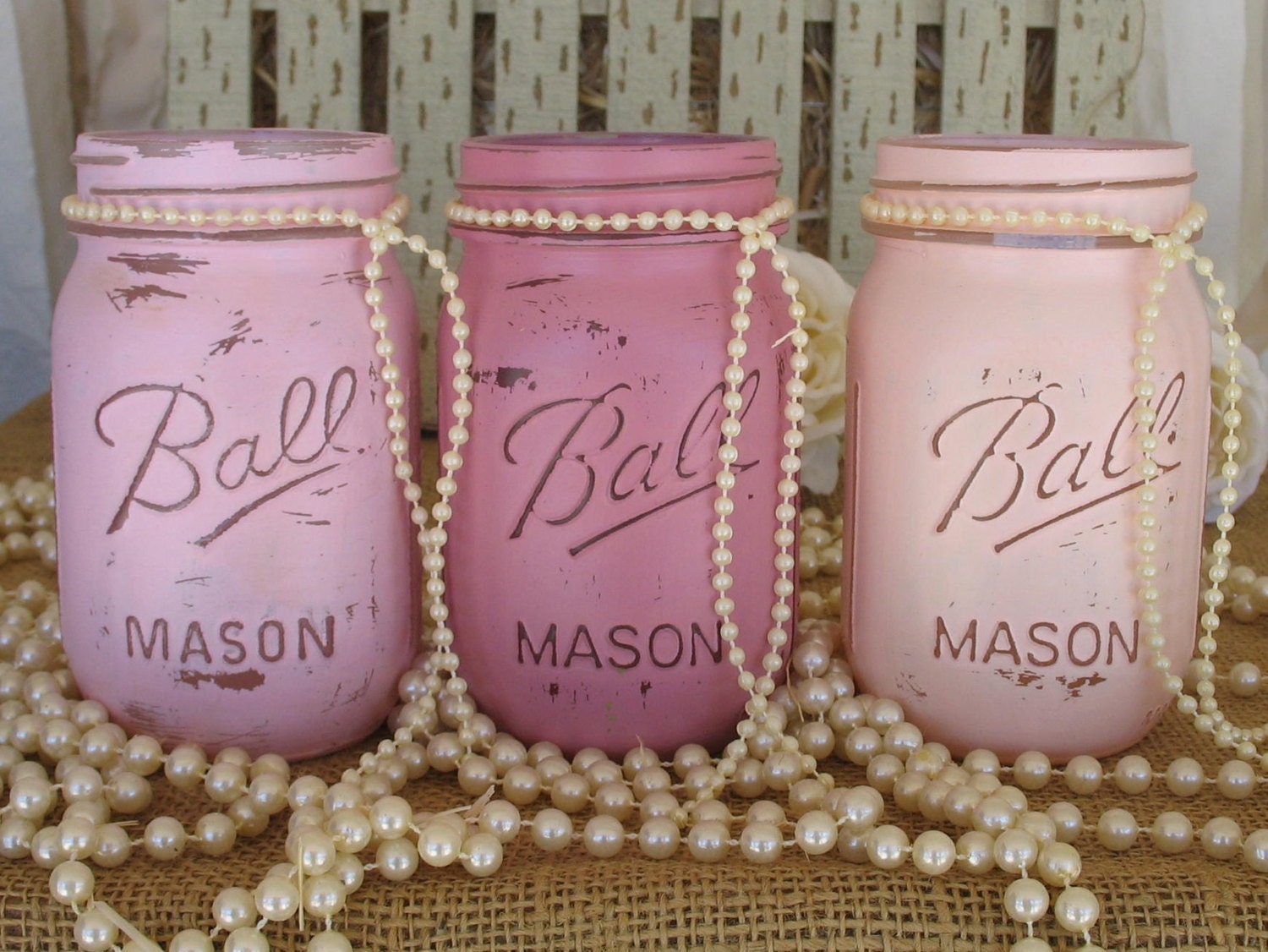 ON SALE NOW Set Of 3 Mason Jars Painted Mason Jars Pink