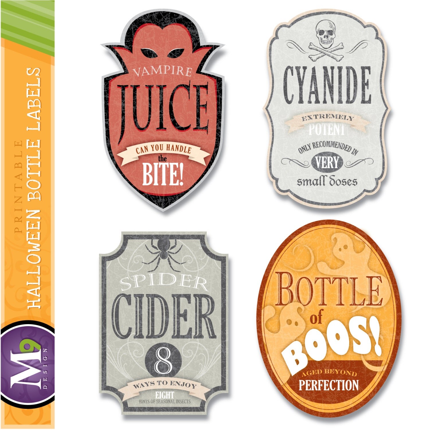 Printable Halloween Bottle Labels INSTANT DOWNLOAD Includes