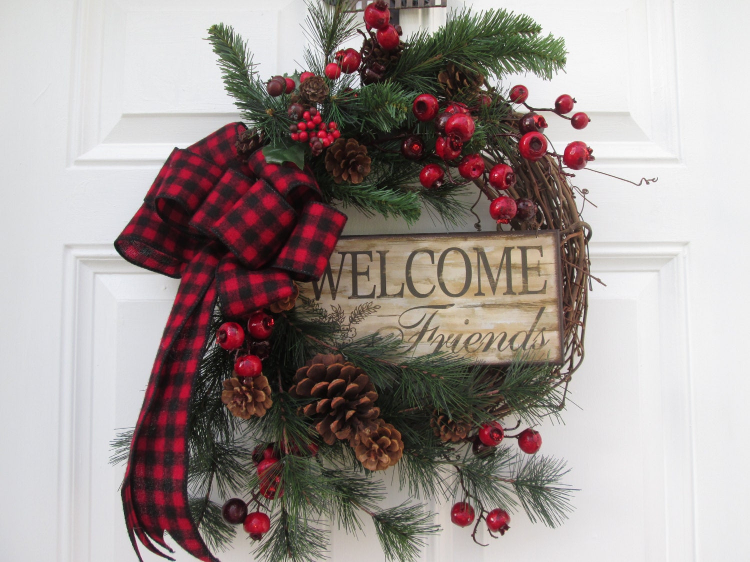 WINTER HOLIDAY WREATH Christmas Decor Door Wreath Rustic Loge Decor Wreath Adirondack Style Decor Wreath Holiday Door Wreath Farmhouse