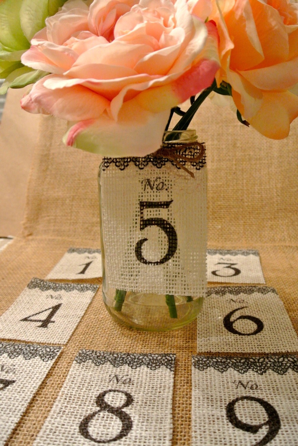 Table Number Centerpiece BURLAP Handmade SET OF by