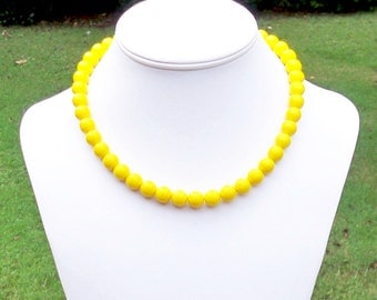 Kindra - Simple Yellow Beaded Necklace - 10mm Round Sunny Yellow Czech Glass Beads