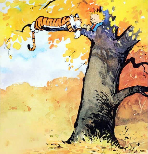 Calvin and Hobbes Watercolor Tree Print 24 x 24