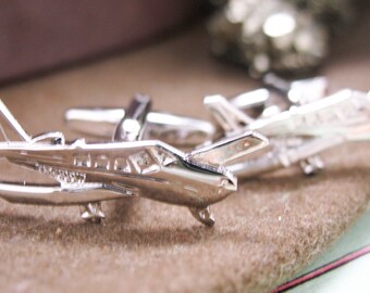 Cessna Airplane Cufflinks Pilot Aviator Silver Tone Cuff Links