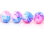 20 Glass Beads Pink Blue White Marbled Tie Dye 10mm 3967