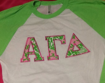 Alpha Gamma Delta Neon Lilly Baseball Shirt in Size Extra Small to Extra Large (message other Greek letters)