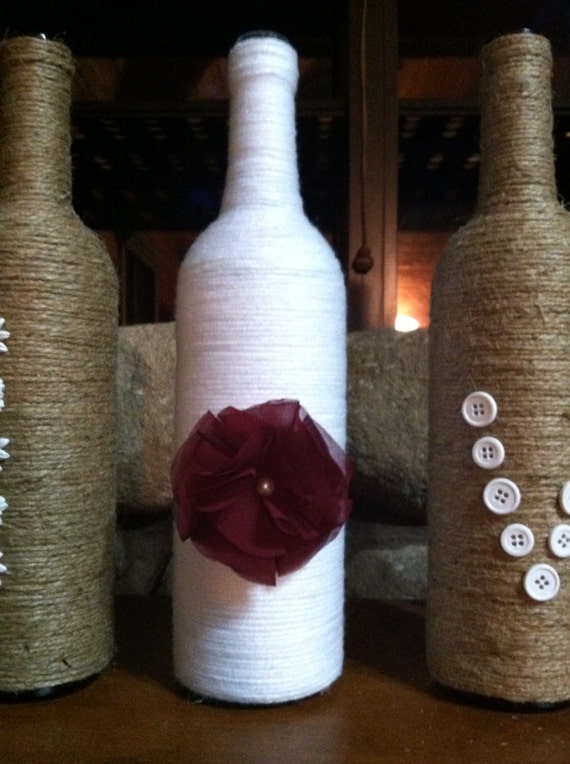 4 Twine Wrapped LOVE wine bottle vases bridal showers