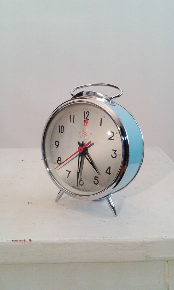 Vtg 60s Chinese Mechanical Alarm Clock HELM BRAND Mid Century