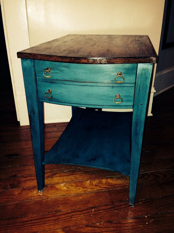Refinished antique side table with drawer and original brass