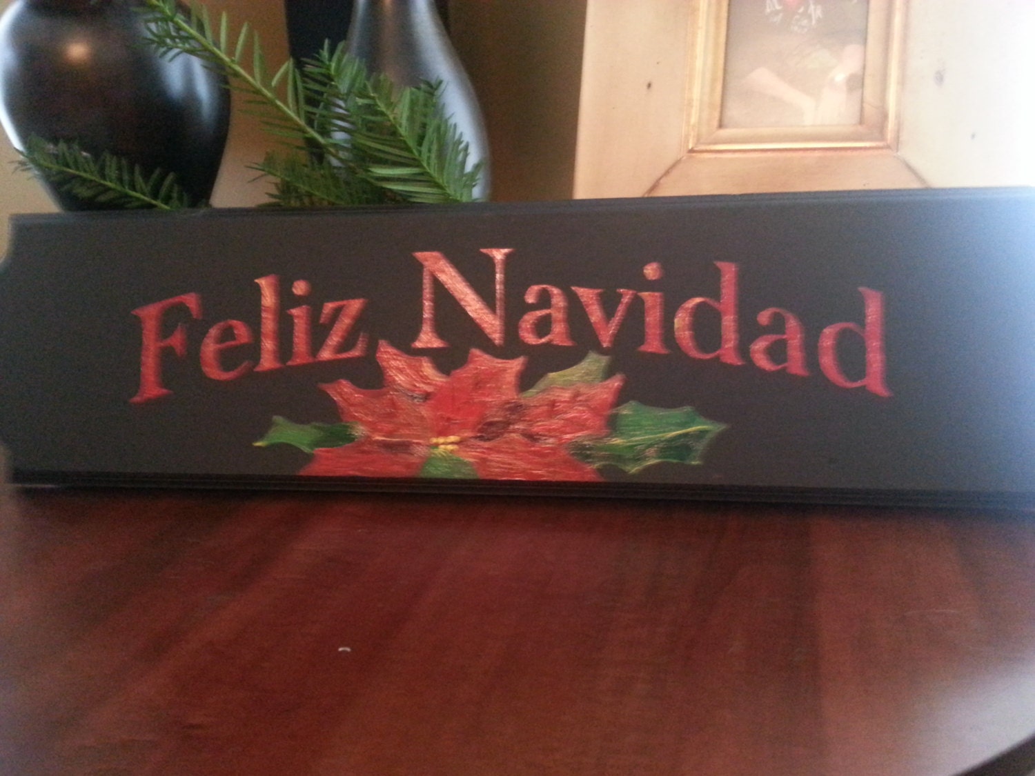 Feliz Navidad Sign hand painted on upcycled wood