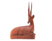 Vintage Wood Antelope Figurine, Brown Wooden Mid Century Statue, Minimalist Men's Gift, Gazelle, Deer-Like, 1960s African Handcarved Statue