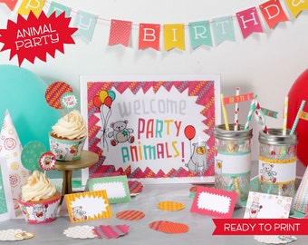 Printable Party Animals Birthday set - digital pdf file