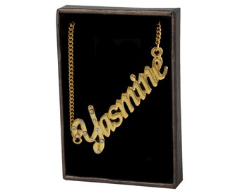 Name Necklace Yasmine - Gold Plated 18ct Personalised Necklace with Czech Rhinestones