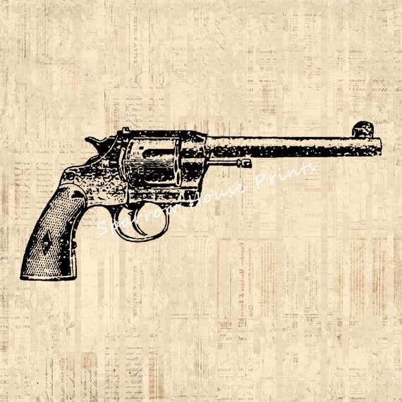 Items similar to Antique Revolver Gun Wall Art Western Print Vintage