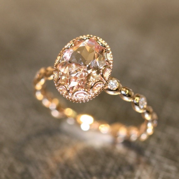 Floral Morganite Engagement Ring in 14k Rose Gold by LaMoreDesign