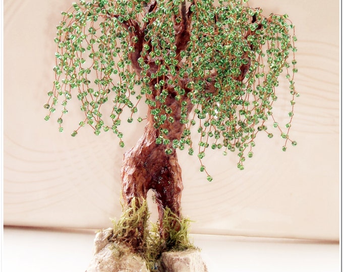 Artificial Beaded tree sculpture Spring girl-willow, handmade tree of life, wire bonsai tree