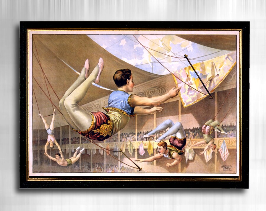 Vintage Poster Print Five Male Trapeze Artists By Brightdecor