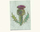 Scottish Thistle Vintage card Letterpress Gold embossed Watercolour Handmade blank card Christmas New Year Thank you Made in Scotland
