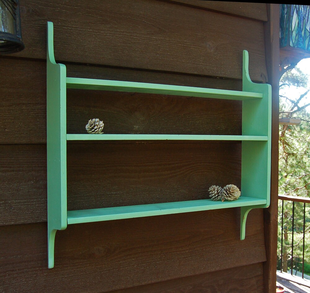 Vintage Green Wooden 3 Tier Wall Shelf / by PineSpringsCottage