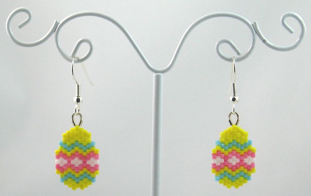 Beaded Easter Egg Earrings in Yellow and Blue Easter Jewelry