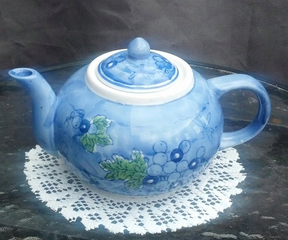 Collectible Teapot by April Cornell in Blue with Blueberries