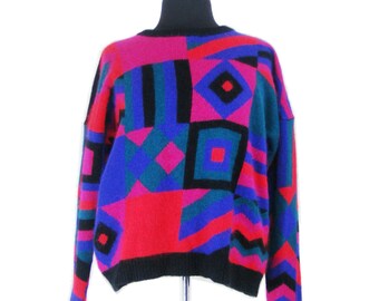 90s Neon Colorblock Sweater. 90s Hip Hop Clothing. Hot Pink Oversized ...