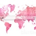 Printable watercolor world map pink world map print shades