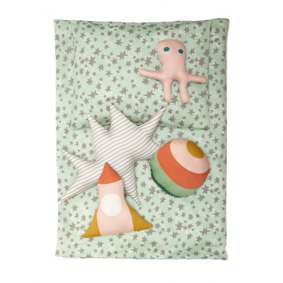 Organic Toddler Duvet + Pillowcase Set Lucky Stars (Aqua)