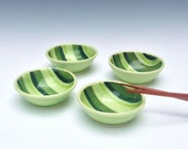 Green Sauce Bowl, Porcelain Soy Sauce Dish, Striped Pattern, Ceramic Ring Holder