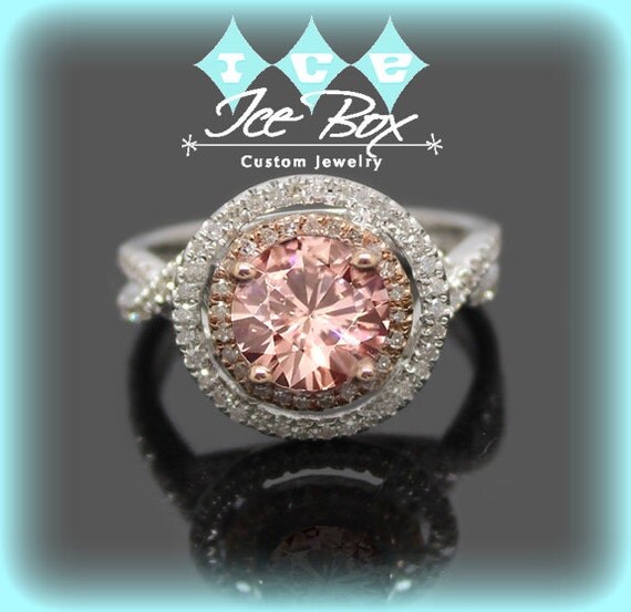 Peach Pink Moissanite Engagement Ring 1ct 6.5mm by InTheIceBox