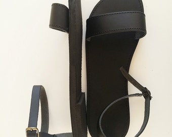 Open Toe Summer Flat Sandals - Black Greek Women Leather Sandals