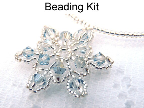 Download Items similar to Beading Kit and Pattern - Crystal Snowflake Necklace in Crystal and Blue #2665 ...
